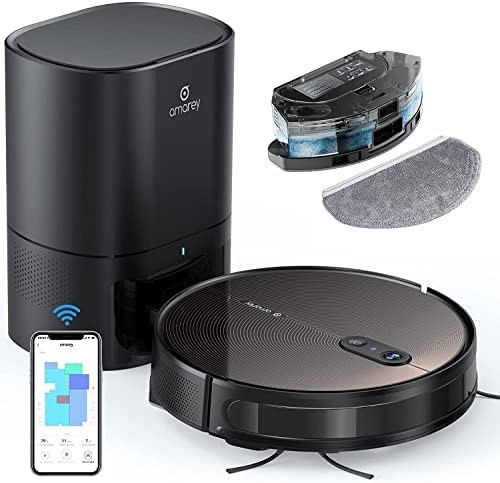 Robot Vacuum Self Emptying and Mop Combo, Amarey A90+ Robotic Vacuum Cleaner with Automatic Dirt Disposal, Visual Navigation, Smart Mapping, 3000Pa Suction, Ideal for Pet Hair, Carpets, Hard Floors